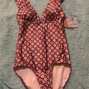 Shade & Shore Pink Geometric One Piece Swimsuit